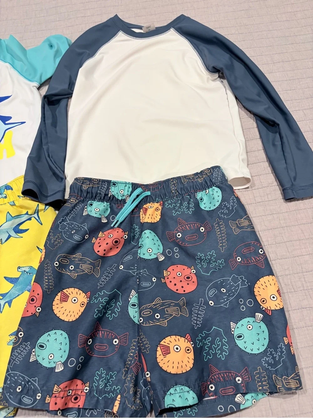 Old Navy Kids Swim Trunks Set - Yellow Shark & Navy Puffer Fish